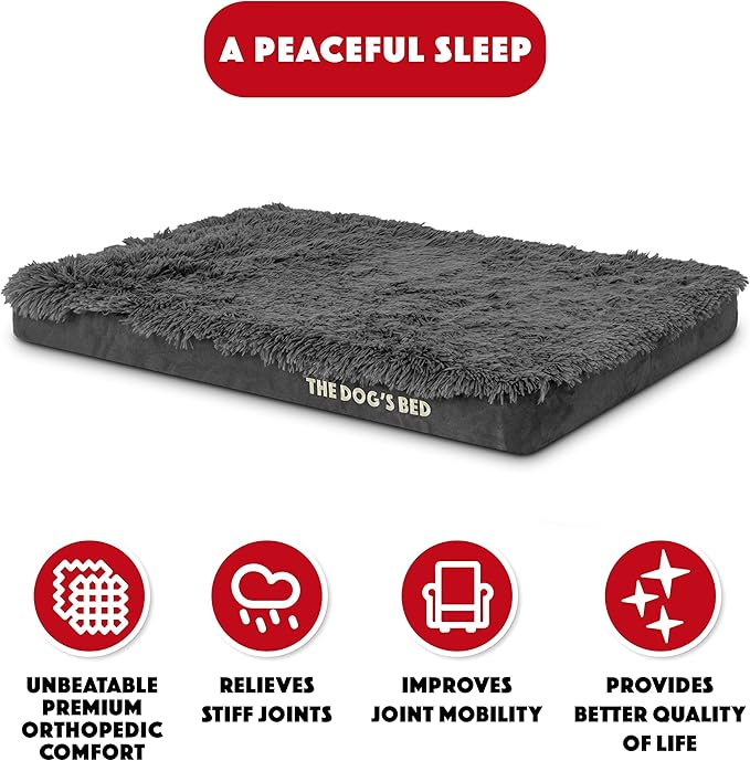 The Dog’s Bed Orthopedic Memory Foam Dog Bed, Medium Grey Fur, Pain Relief for Arthritis, Hip & Elbow Dysplasia, Post Surgery, Lameness, Supportive, Calming, Waterproof Washable Cover