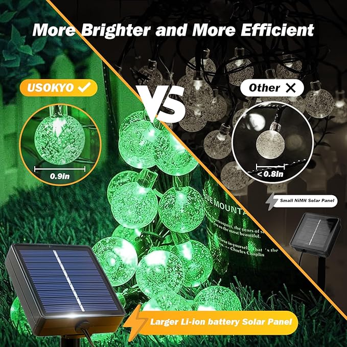 Solar Lights Outdoor Waterproof, 2 Pack Total 200LED 110FT Solar String Lights for Outside with 8 Modes, Outdoor String Lights Crystal Globe Patio Lights for Garden Yard Party Decor(Green)