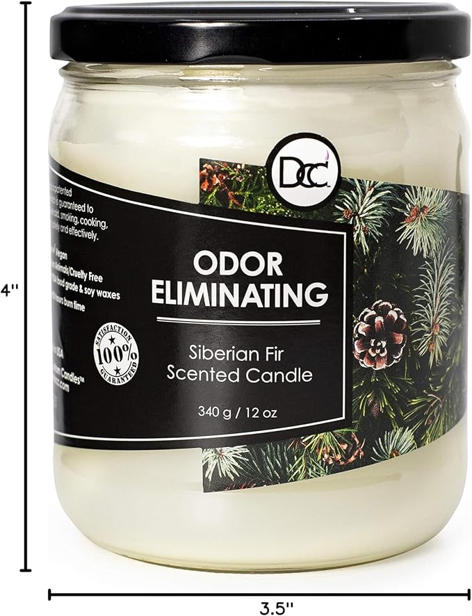 Siberian Fir Odor Eliminating Highly Fragranced Candle - Eliminates 95% of Pet, Smoke, Food, and Other Smells Quickly - Up to 80 Hour Burn time - 12 Ounce Premium Soy Blend