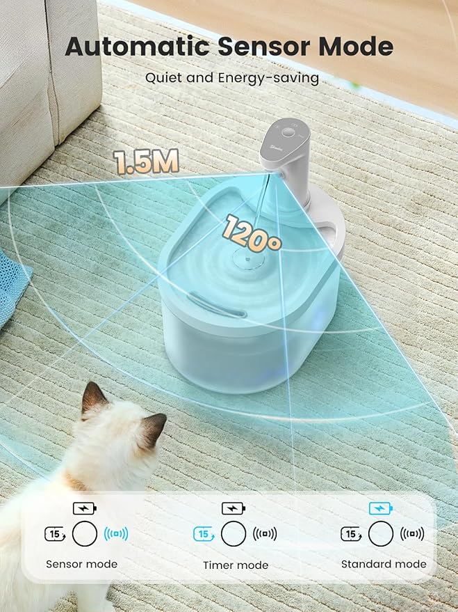 Wireless Cat Fountain, 5000mAh Battery Operated Cat Water Fountain, 101oz/3.2L Rechargeable Automatic Pet Drinking Fountain for Cats Dogs Indoor Outdoor, Ultra Quiet with Replacement Filters