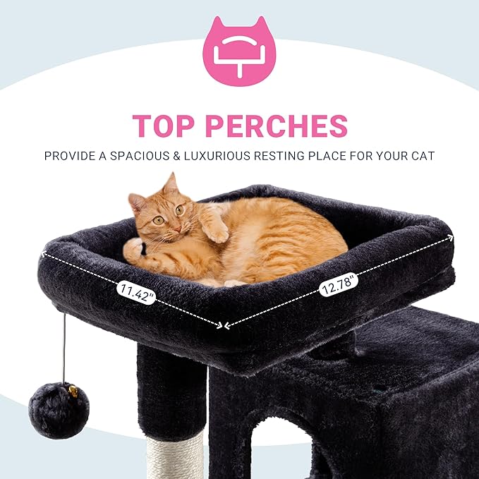 Allewie 29 Inches Cat Tree Tower/Plush Perches Platform/Condo/House/Sisal Scratching Posts/Multi-Level Activity Center Furniture for Kittens/Dark Grey