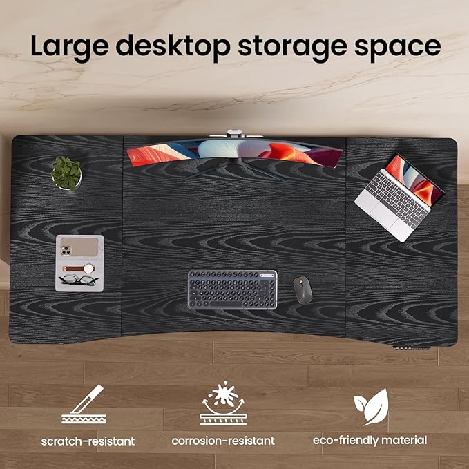 Veken 63 x 28 Inch Electric Standing Desk, Sit to Stand Up, Work Home Office Computer Table for Study, Walking Pad, Writing, and Games, Wooden Desktop Desks, Black