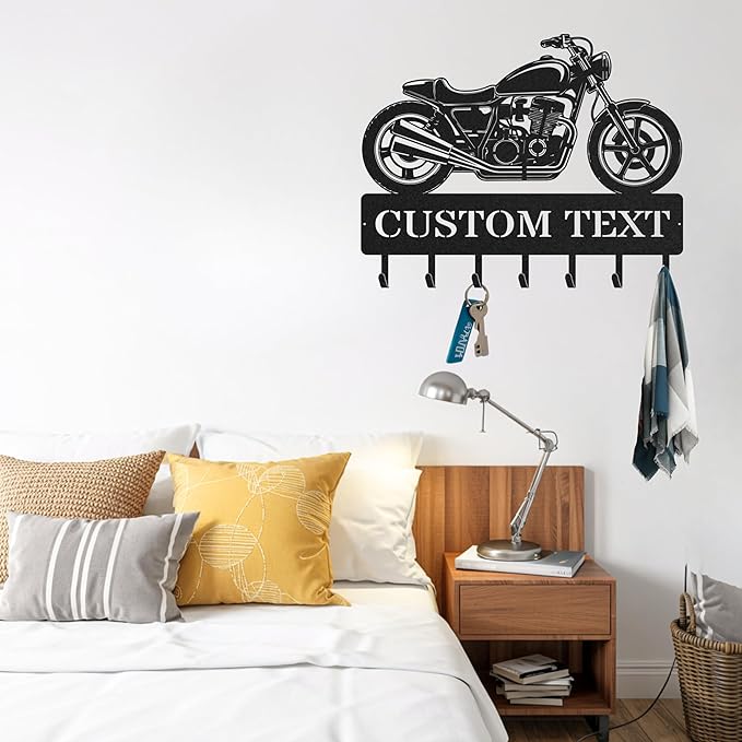 Personalized Key Holder for Wall, Custom Metal Vintage Motorbike Key Hooks with Name, Metal Jacket Holder Hooks Organizer Rack, Coat Hanger Decor for Kitchen