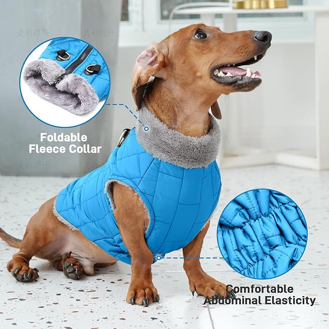 Warm Fleece Dog Coats with Durable Harness Buitl in D-Ring,Waterproof Doggie Jacket for Large Dogs,Dog Vest for Cold Winter,Light Blue XXXL
