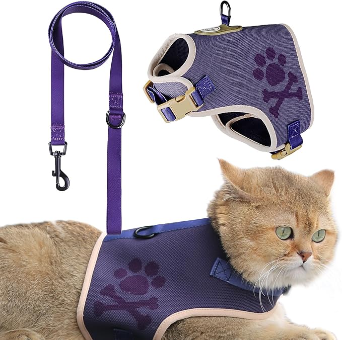 EVERKING Cat Harness and Leash Set, New Fly Fabric, Soft and Breathable, Adjustable cat Walking Jacket, Fashionable cat Vest (Purple, M(Neck 8.66"-12.6", Chest 12.6"-20.87", 12-19lbs))
