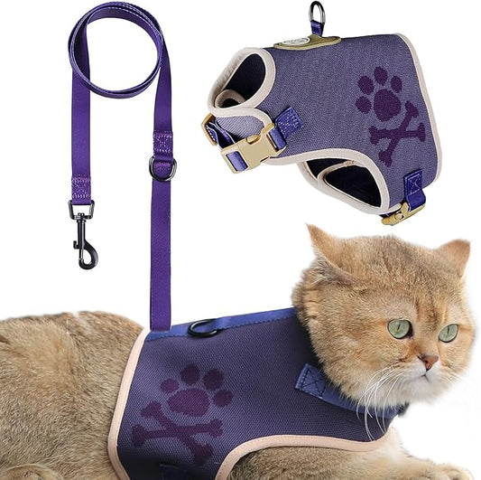 EVERKING Cat Harness and Leash Set, New Fly Fabric, Soft and Breathable, Adjustable cat Walking Jacket, Fashionable cat Vest (Purple, M(Neck 8.66"-12.6", Chest 12.6"-20.87", 12-19lbs))