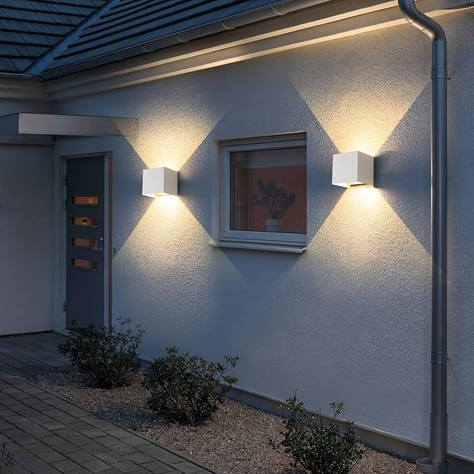 2 Pack LED Outdoor Wall Lights Exterior/Interior 3 Colors Adjustable 15W Wall Light Fixture IP65 Waterproof Porch Exterior Wall Sconce Modern Outdoor Lighting Square Aluminum White Up and Down Lights