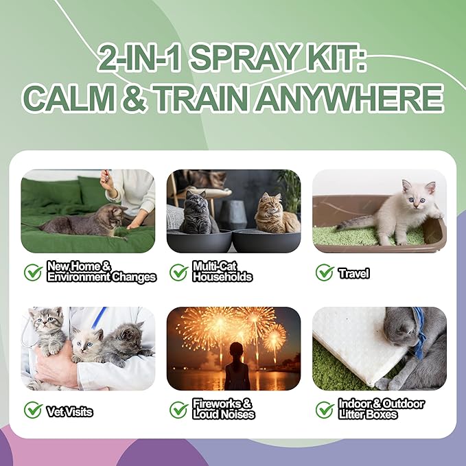 Cat Calming & Litter Training Spray Kit – 2-Pack 150ml Duo – Natural Catnip Calm Spray + Litter Box Attractant Spray – Safe Behavior Training Aid for Cats & Kittens