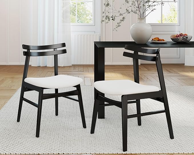 VESCASA 5-Piece Dining Set, 59" L Black Rectangle Wood Dining Table with 4 Curved Back Chenille Beige Wood Dining Chairs for Dining Room, Kitchen, Restaurant, Dining Set for 4