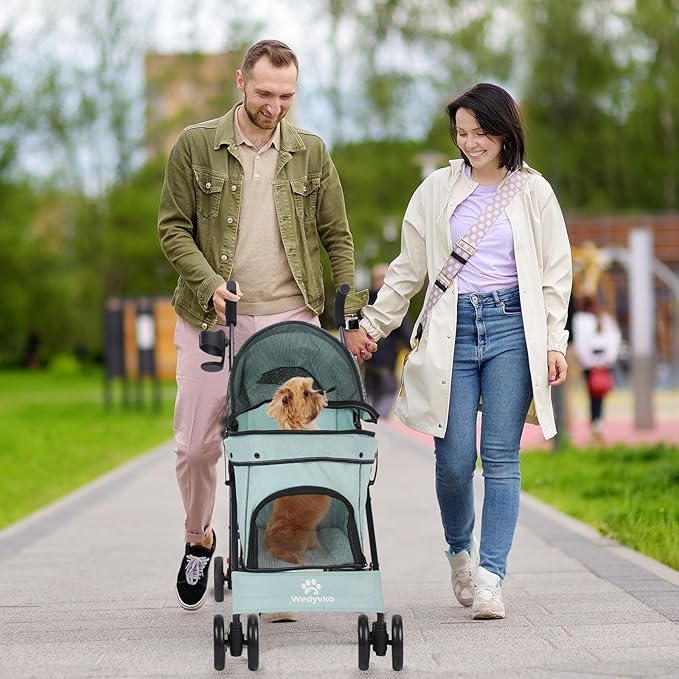 Umbrella Dog Stroller, Foldable Pet Stroller for Small Dogs Cats, 4 Wheels Pet Strolling Cart with Carrying Strap and Cup Holder, Breathable and Visible Mesh, Dog Poop Bags & Dispenser (Tealblue)