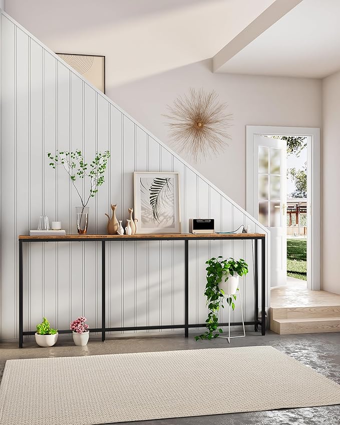 62.99" Console Table with Charging Station, Narrow Long Behind Couch Table, with 2 AC Outlets, 1 USB-A Port and 1 Type-C Port Rustic Brown and Black TXG26UBF