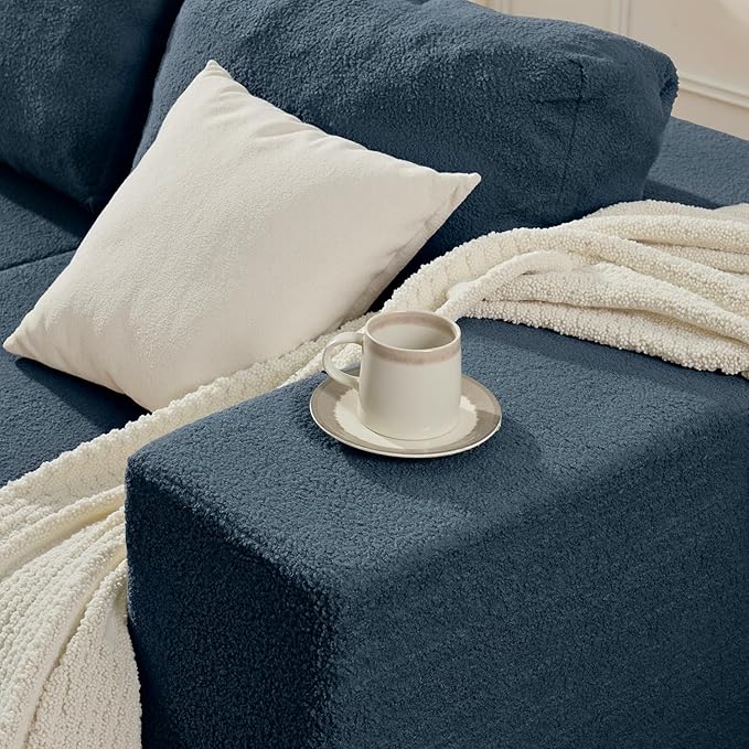 106" Modular Sectional Couch Left/Right Facing Convertible, L-Shape Modern Teddy Sofa, Deep Seat Upholstered Foam Couch for Living Room Bedroom, No Assembly Required (Blue, Teddy Boucle)