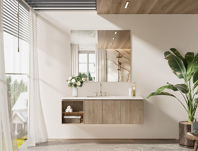 TETOTE Frameless Mirror 42" x 36" Bathroom Vanity Mirror Wall Mounted 4mm Tempered Glass, Suitable for Bedroom, Entryway, Hallway, Gym, Vertically/Horizontally