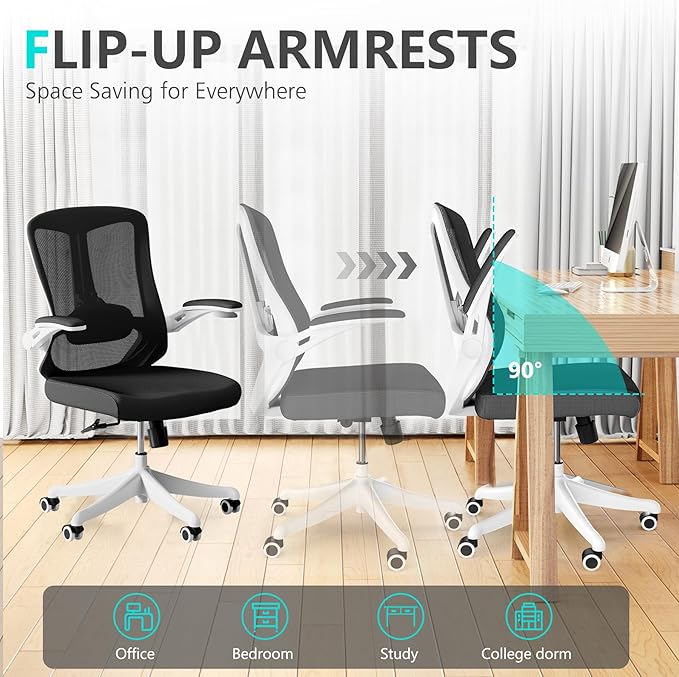 Office Chair,Ergonomic Comfy Home Desk Chair with 350LBS Capacity,High Back Gaming Chair with Wheels,Mesh Computer Chair,Lumbar Support, Adjustable Headrest,Flip-up Armrest (04Black)