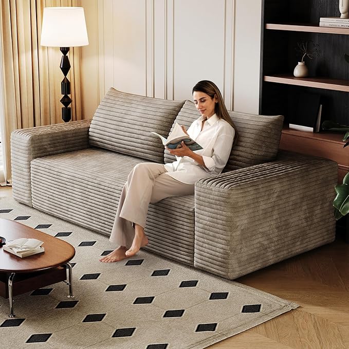 Cloud Loveseat Sofa, Modern Corduroy 2-Seater Couch with Deep Seat, No Assembly Required Memory Foam Sofa, Boneless Sofa in a Box for Bedroom, Apartment, Office,Small Space (Camel,63in)