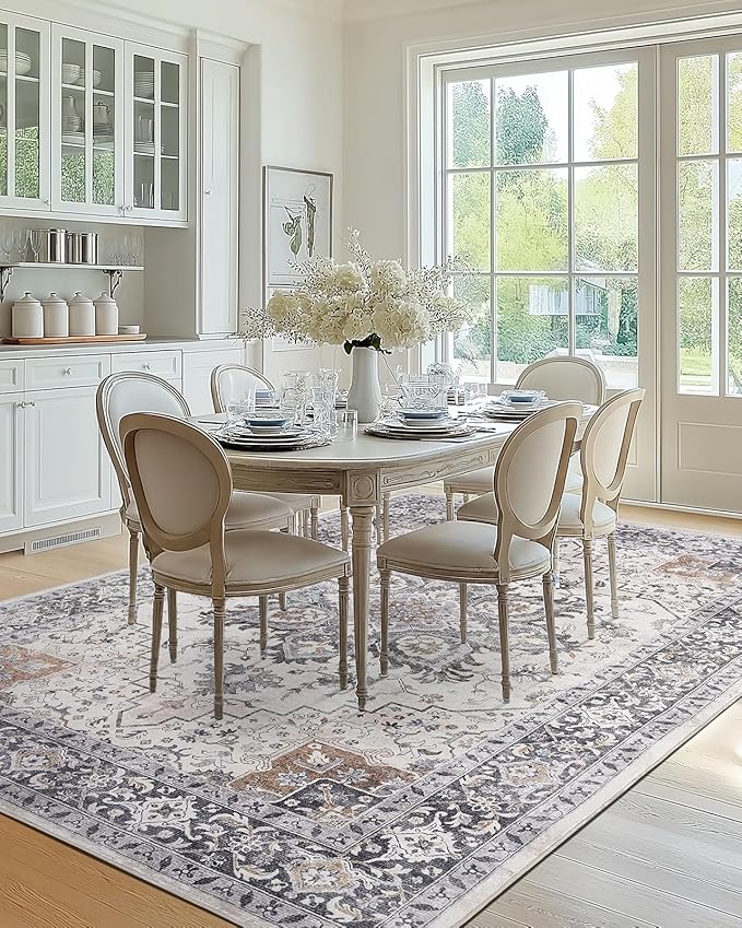 AMADA HOMEFURNISHING 6x9 Area Rugs, Blue Low-Profile Washable Rug with Non-Slip Backing & Durable Edge Binding, Vintage Rugs for Living Room, Bedroom, Dinning Room