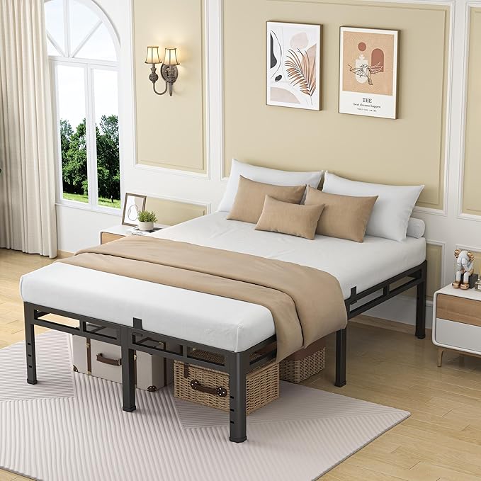 NKZ 22 Inch King Size Bed Frame, Metal Bed Frame & Box Spring 2 in 1 Platform with Round Corner Legs, 4000Lbs Heavy Duty Metal Frame, Mattress Slide Stopper, Headboard Hole, Noise-Free, Easy Assembly