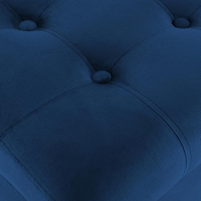 Ottoman with Storage, Storage Ottoman Bench with Button-Tufted, Upholstered End of Bed Bench with Wooden Legs for Bedroom, Entryway (Navy Blue, Set of 1)