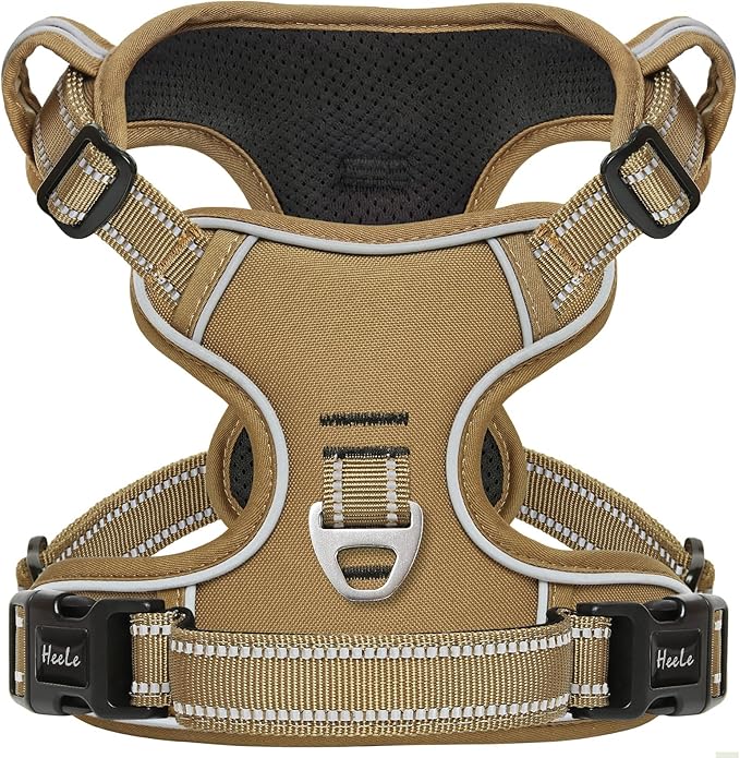 HEELE Dog Harness, Dog Harness for Small Medium Large Dogs No Pull Adjustable Padded Reflective Harness with Handle for Walking Training, Brown, S