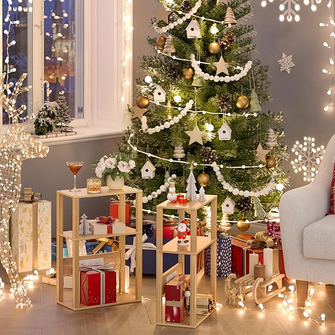 3-Tier Small Narrow Bamboo Side Table with Charging Station, Skinny Nightstand for Small Space, Slim Bedside Table with Storage for Couch, Wooden Thin End Table with USB Ports and Outlets, Natural