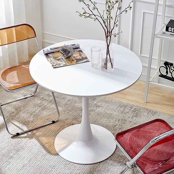 White Round Table 24 inch, Modern Round Dining Table, Mid Century Coffee Table, White Tulip Round Table for Living Room and Kitchen