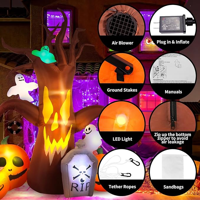 Max Fun 8FT Halloween Inflatables Decorations Inflatable Dead Tree Outdoor Decorations with LED Lights Built-in Blow Up Yard Decoration Pumpkin Ghost for Outdoor Garden Lawn(8Ft-Halloween Dead Tree)