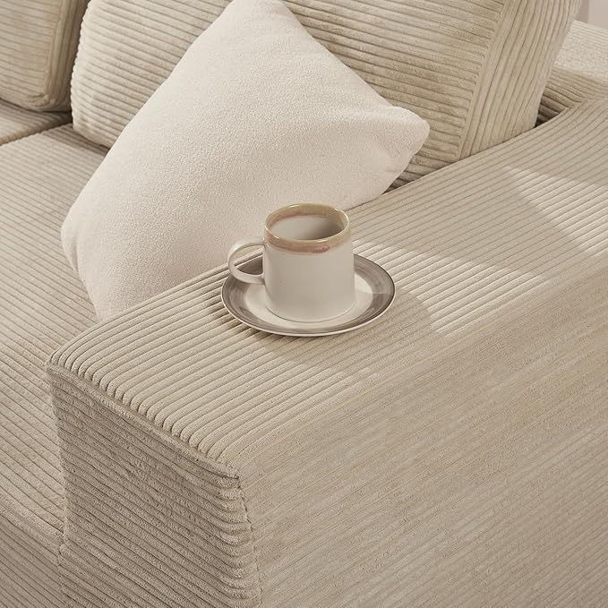 106" Cloud Sectional Couch, Left/Right Facing Convertible Sofa with Deep Seat, L-Shape Modular Upholstered Foam Couch for Living Room Bedroom, No Assembly Required (Corduroy Fabric, Beige)