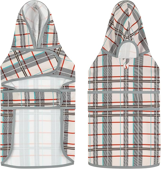 Dog Rain Coat for Large Dogs Waterproof Hooded Rain Jacket with Reflective Strips Leash Hole & Poncho Adjustable Fit (Plaid,XL)