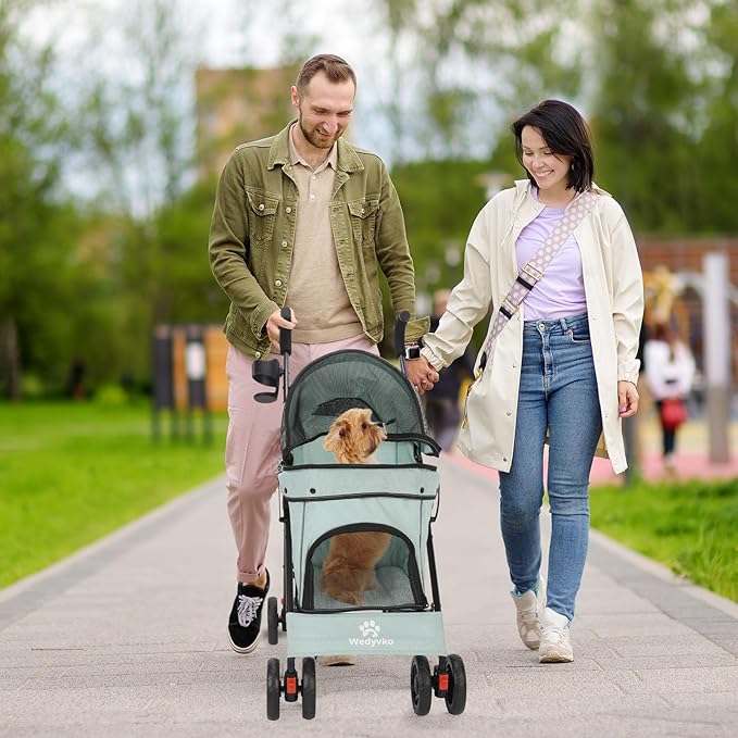 Pet Stroller for Small Dogs Medium Dogs 33lbs, Dog Pram Ultra Light - only 3.5 kg, Dog Stroller Pet Pram with 4 Wheel Foldable/Storage Basket/Cup Holder-P07 (Bluish Green)