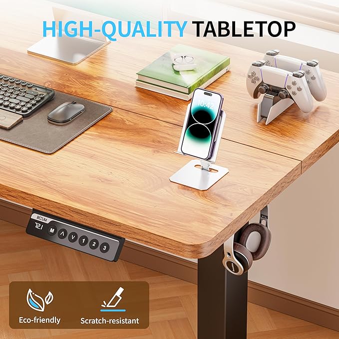 BIZUM Electric Standing Desk, 55x24 inches Height Adjustable Desk, Sit to Stand Desks Memory Gaming Computer Workstation for Home Office, Light Rustic Brown