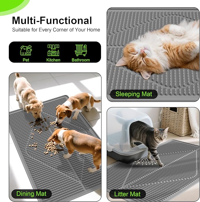 Mofason Rubber Large Cat Litter Mat - Kitty Litter Box mat - Silicone Litter Trapping Catcher Mat - Cat Supplies & Accessories for Indoor Cats (28" x 20")- Grey