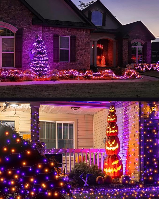 JACKYLED 180FT 500LED Halloween Lights, Outdoor String Lights 8 Modes & Memory Function, Orange and Purple Twinkle Tree Lights, Waterproof Plug in String Light for Halloween Party Outdoor Indoor Decor