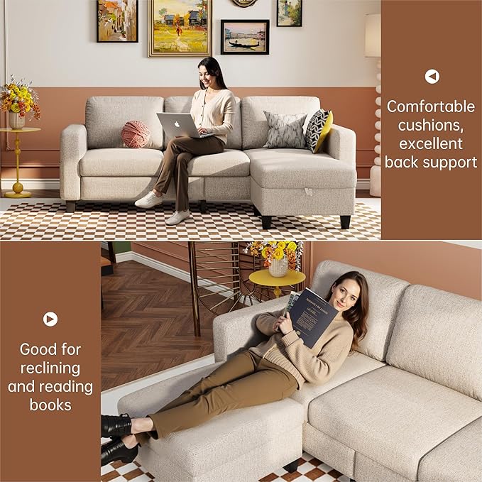 Youmumeub 79''Sectional Couch Couches for Living Room - L-Shaped 4-Seater Deep Sectional Sofa,Removable Covers,Suitable for The Living Room, Apartment or Office-Mocha Brown