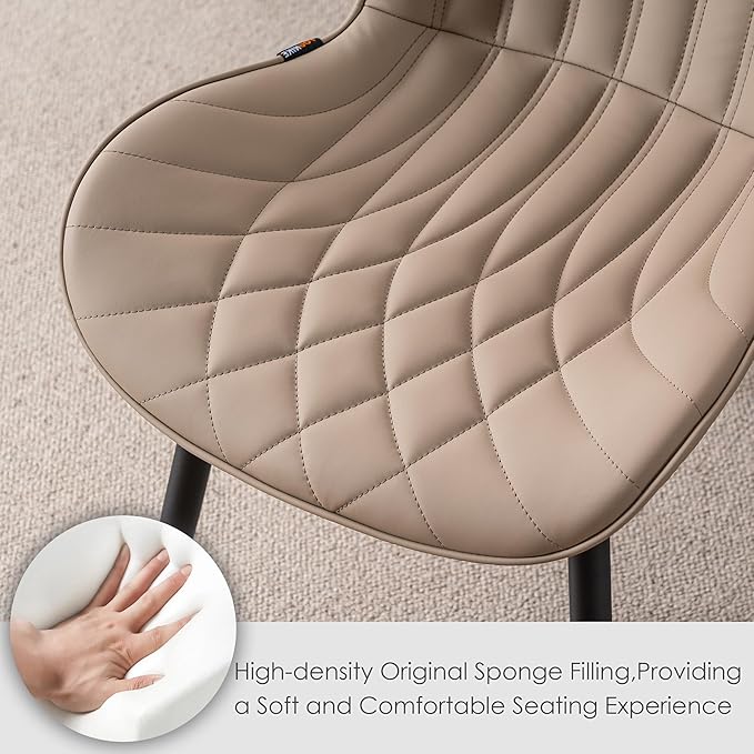 Kidol & Shellder Dining Chairs Set of 2 Modern Kitchen Chairs with Back Armless Accent Chairs for Living Room Upholstered Faux Leather Chair Mid Century Comfy Side Chair with Metal Legs, Khaki