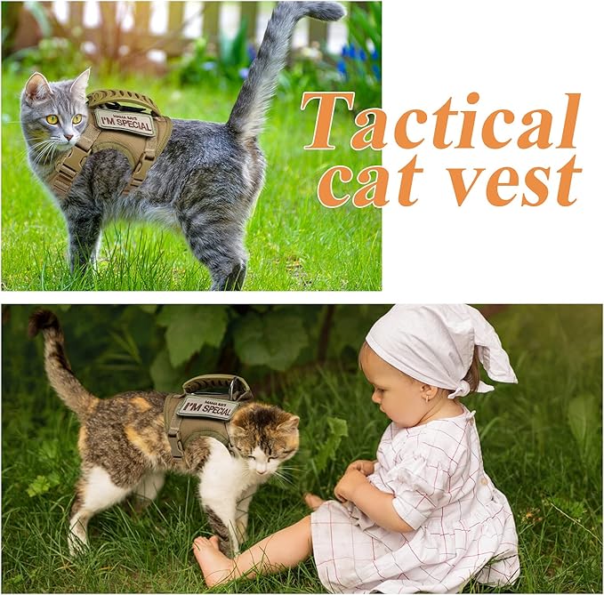 Tactical cat Vest Adjustable Kitten Harness no Pull Puppy Vest for Walking Outdoor Training with Soft Easy Control Handle xs XXS