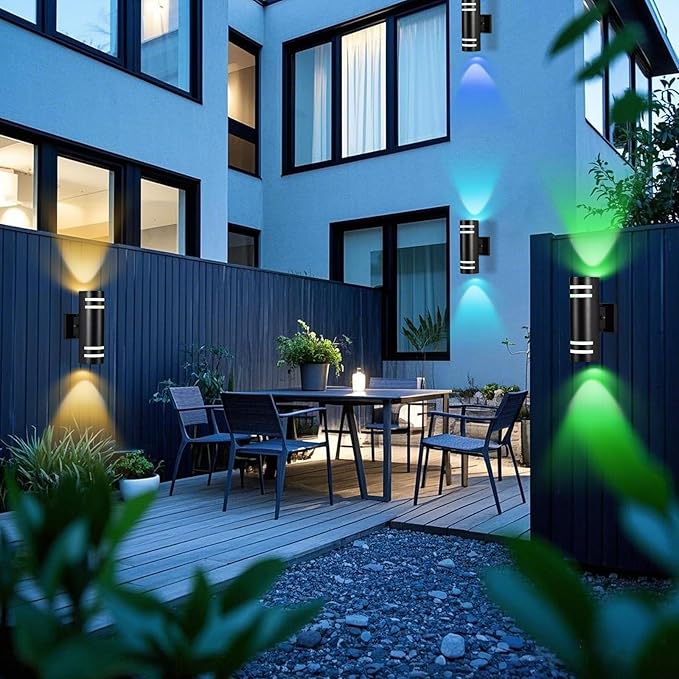 RGB Up and Down Lights Outdoor Wall Lights 2 Packs, Smart Color Changing Outdoor Wall Sconce WiFi Voice & App Control,Aluminum Waterproof Exterior Lights for Porch Compatible with Alexa
