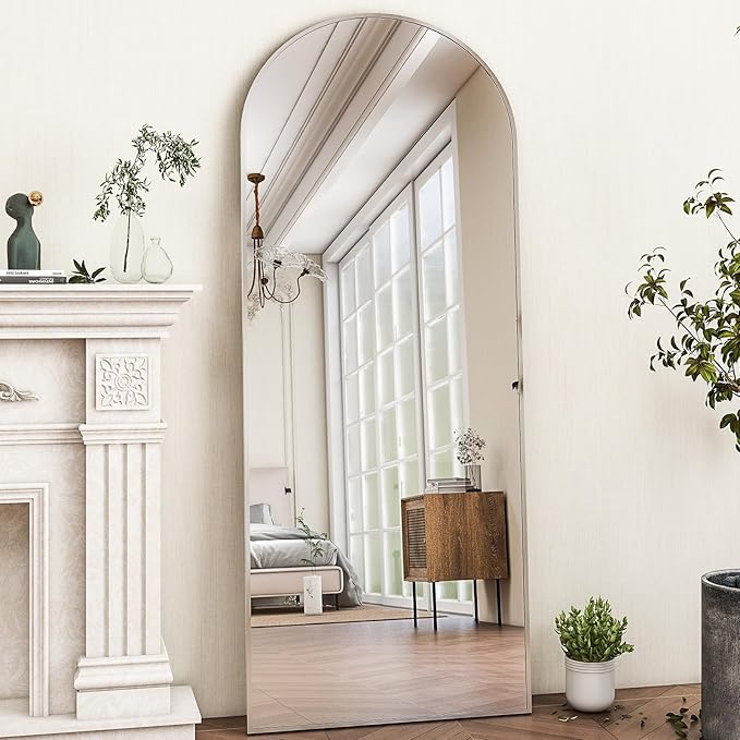 HARRITPURE 56"x21" Arched Full Length Mirror Free Standing Floor Mirrors Leaning Hanging Mounted Mirror Aluminum Frame Modern Home Decor for Living Room Bedroom Cloakroom,Silver