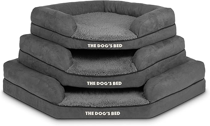The Dog’s Bed Memory Foam Waterproof Corner Dog Bed, Medium, Grey Plush, Eases Arthritis & Hip Dysplasia Pain, Therapeutic & Supportive, Washable Plush Fabric Cover