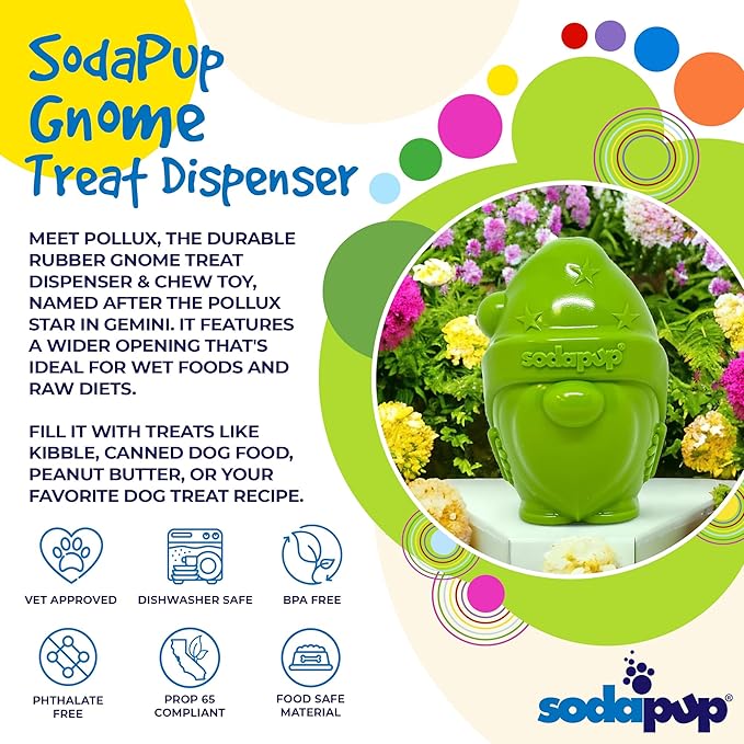 SodaPup Gnome – Durable Dog Treat Dispenser & Chew Toy Made in USA from Non-Toxic, Pet Safe, Food Safe Rubber Material for Mental Stimulation, Problem Chewing, Calming Nerves, & More