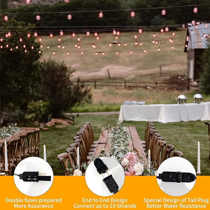 40FT LED Outdoor String Lights Waterproof, G40 LED Globe Outdoor Lights for Patio with 27 Edison Vintage Shatterproof Bulbs, Connectable Backyard Lights for Garden, Bistro, Porch, Cafe