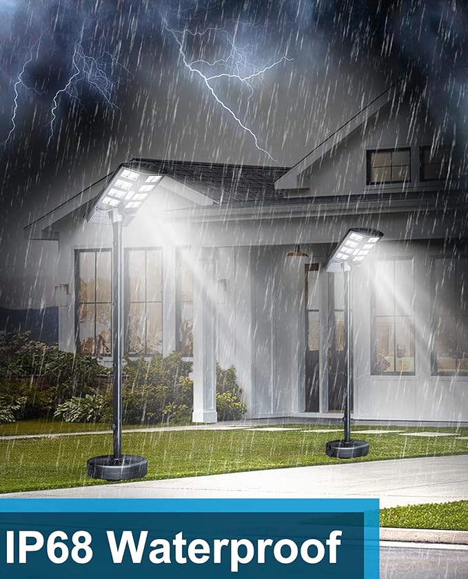 JAYNLT 6000W Solar Street Lights Outdoor with 78" Tall Pole, 3000K/4000K/6500K 400000LM Solar Floor Lamps Dusk to Dawn, IP68 Waterproof Solar Pole Lights with Motion Sensor for Yard, Patio, Camping