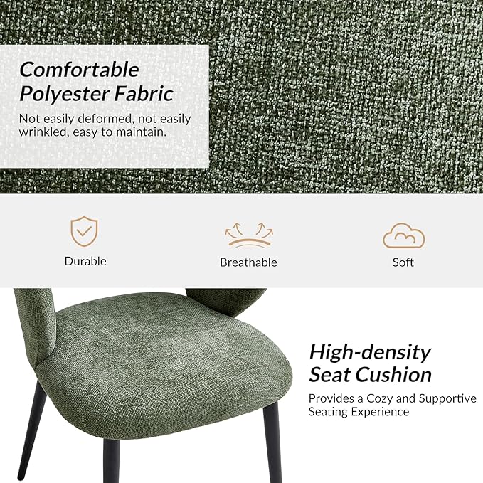 Contemporary Dining Chairs with Armrests – Ergonomic Soft-Padded Seat, Curved Backrest, Matte Black Metal Legs, Comfortable Kitchen & Dining Room Chairs, Set of 2