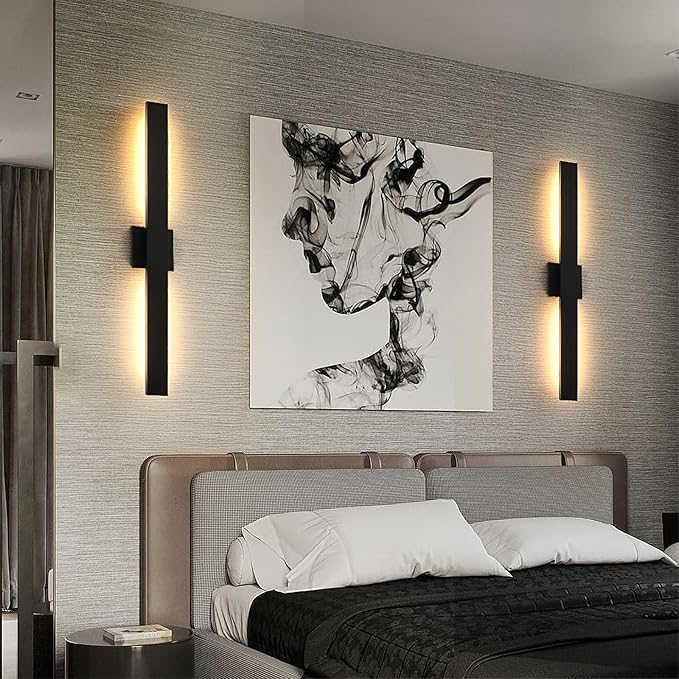 Upgraded 47in Black Long Modern LED Outdoor Wall Lights 3000K 4000K 5000K Dimmable Exterior Wall Sconce Outside Light fixtures for House Garage Front Door