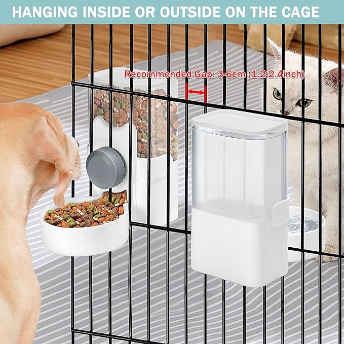 Automatic Cat Feeder and Water Dispenser, ShineMe 35oz Auto Gravity Feeder Hanging Food and Water Bowls for Small Pets, Cats, Kitten, Dogs, Rabbits, Ferrets (Grey)