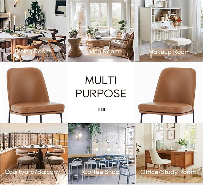 COLAMY Modern Dining Chairs Set of 4, Faux Leather Upholstered Dining Room Chairs Kitchen Chairs Dinner Chair with Curved Back and Metal Legs, Brown