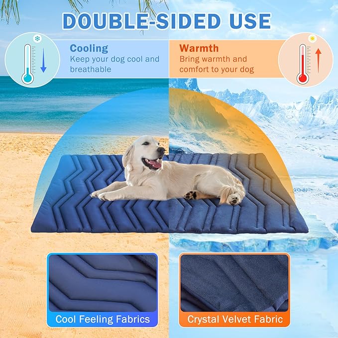 SCENEREAL Dog Cooling Mat for Crate, Thicken Self-Cooling Dog Pad Reversible (Cool & Warm), 48"x28" Pet Cool Bed for M Large XL Dogs,Kennel Sofa Mats Machine Washable, Durable Non-Toxic Gel, Outdoor