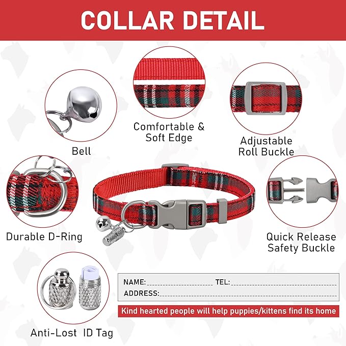 GAMUDA Small Dog Harness Collar and Leash Set, Step in No Chock No Pull Soft Mesh Adjustable Dog Vest Harnesses Plaid Reflective for Dogs Puppy Cats Kitten Rabbit (Warm Red, XS)
