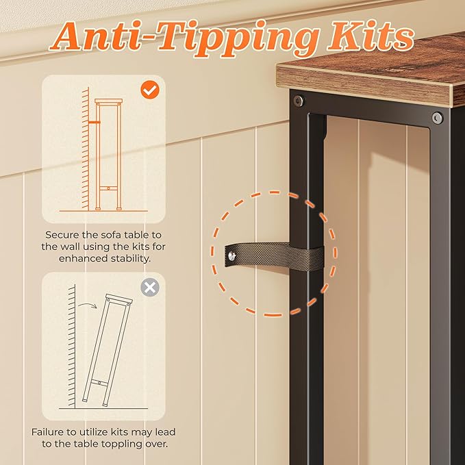 SUPERJARE 102 Inch Sofa Table with 2 Power Outlets and USB-C Ports, 5.9 Inch Narrow Console Table with Storage, Extra-Long, for Entryway Hallway Couch Behind Sofa, Small Spaces, Rustic Brown