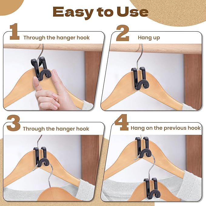 Mlici Clothes Hanger Connectors - 60 Pcs Multi-Level Cascading Hooks, Heavy Duty Plastic Mini Hooks for Space Saver Closet Organizer, Black