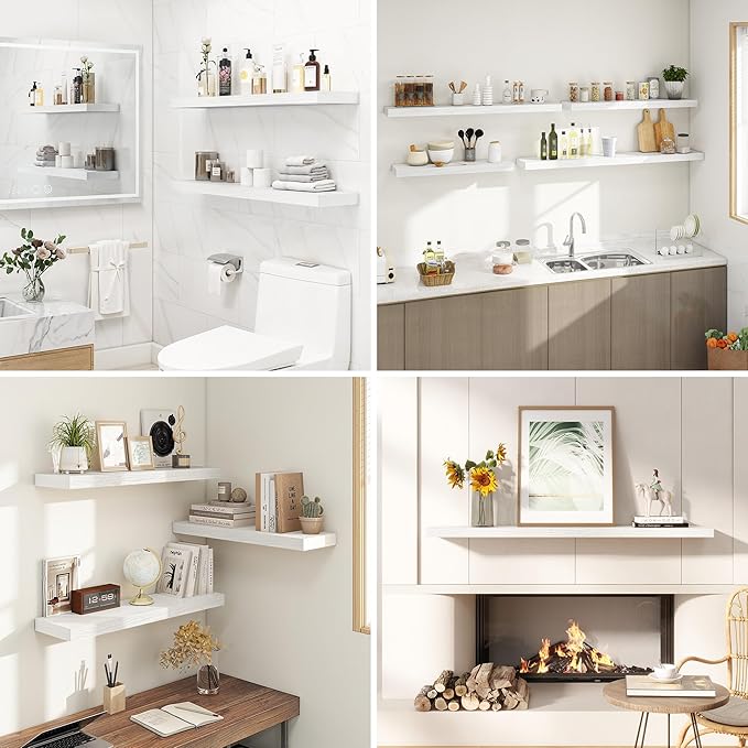 Dreamland 48 Inches Floating Shelves for Wall, 9.3" Deep Long Floating Shelves Set of 1, Large Display & Storage Shelf, Wall Shelf for Bathroom Bedroom Living Room Kitchen Office, White